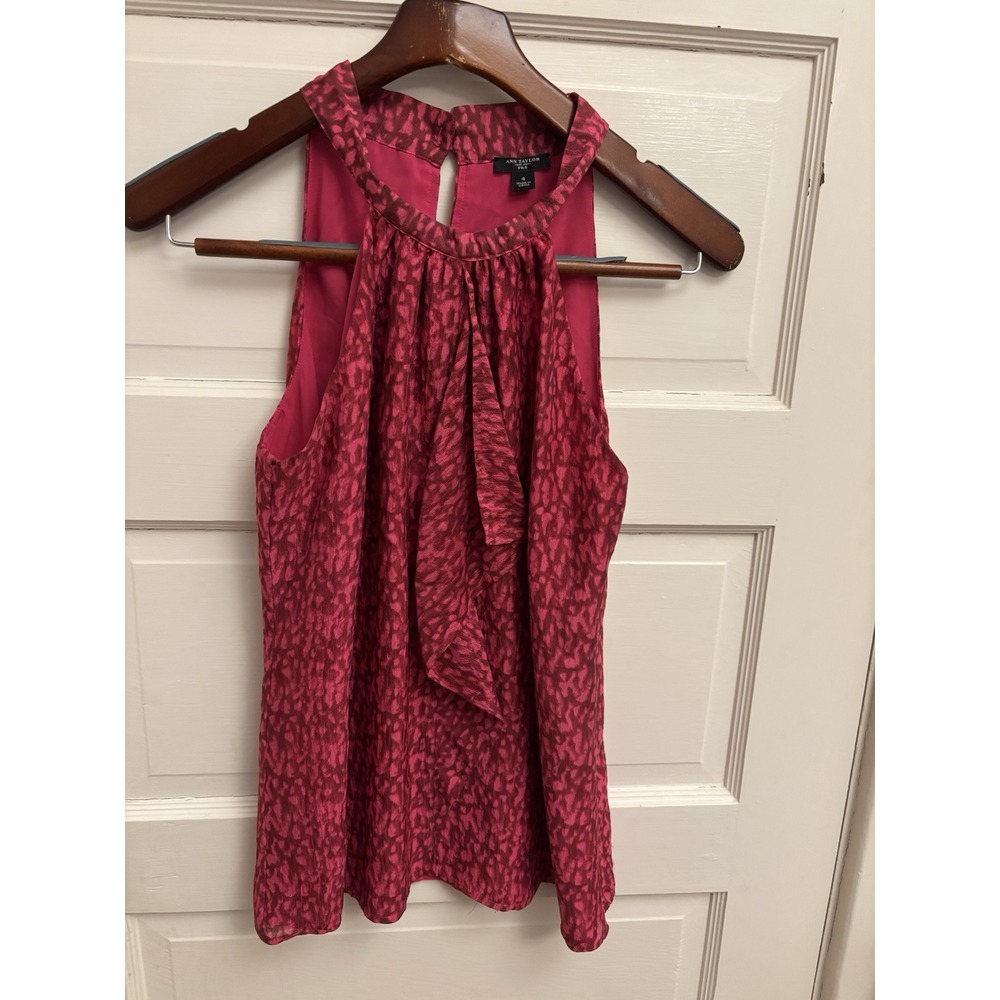 Ann Taylor Women's Pink Abstract Silk Sleeveless Blouse Top‎ Ruffle Lined Size 4
